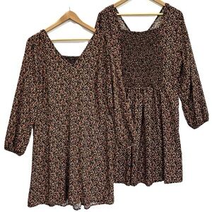Old Navy Ditsy Floral Skater Dress Size XL V-neck Smocked Back Balloon Sleeve